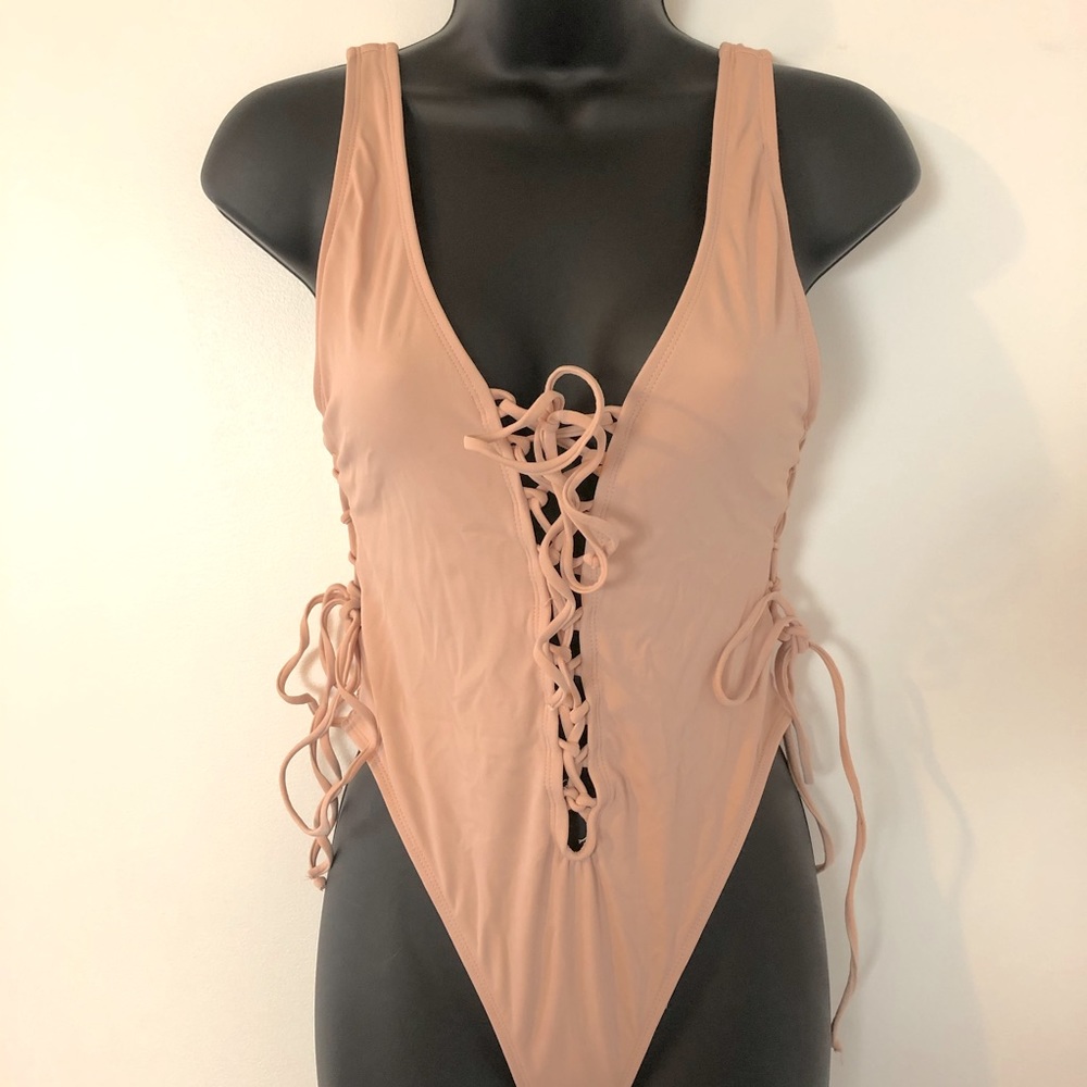 Blush Lace Up Swimsuit